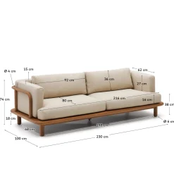 Kave Home 3-zitsbank Turqueta Massief Teakhout 230cm