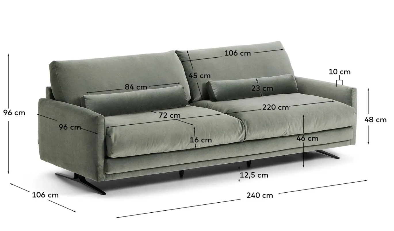 Kave Home 3-Zitsbank Veliro Fluweel Groen