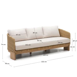 Kave Home 3-zitsbank Xoriguer Rotan en Massief Eucalyptushout 223cm