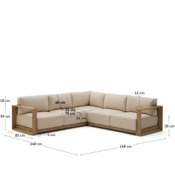 Kave Home 5-zitshoekbank Ambra Acaciahout 248cm
