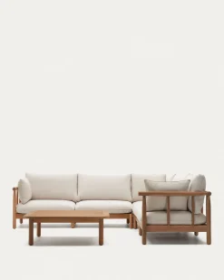 Kave Home 5-zits Hoekbank Sacova met Salontafel Eucalyptushout