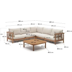 Kave Home 5-zits Hoekbank Sacova met Salontafel Eucalyptushout