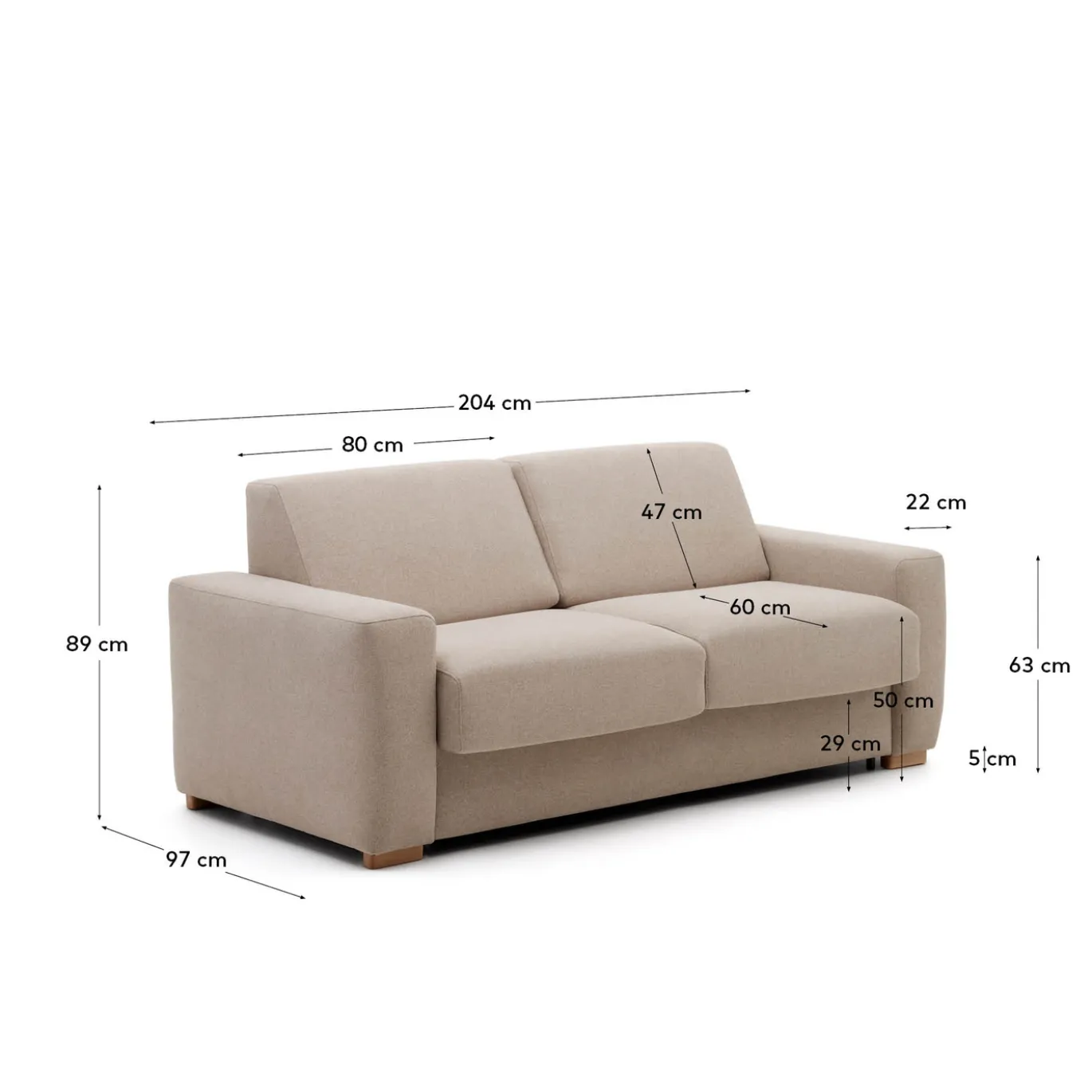 Kave Home 2-zits Slaapbank Anley Beige 204cm