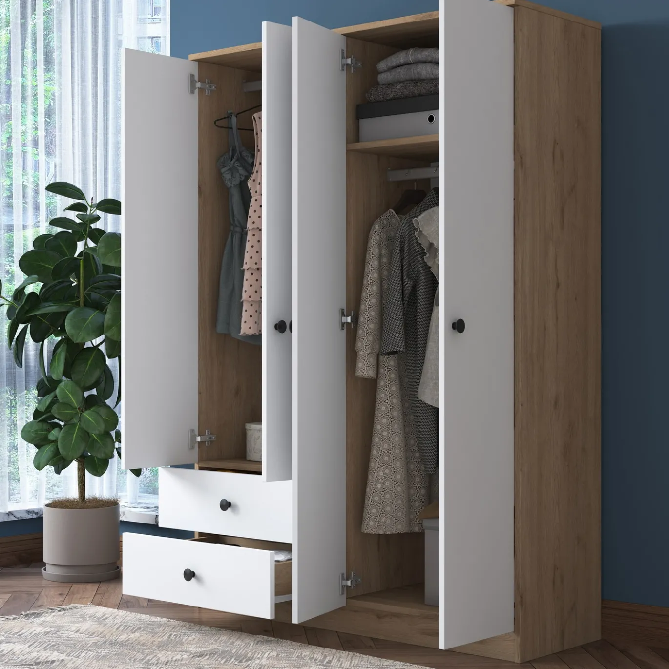 Kledingkast Bayburt Wit/Walnoot 120x170cm