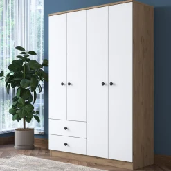 Kledingkast Bayburt Wit/Walnoot 120x170cm
