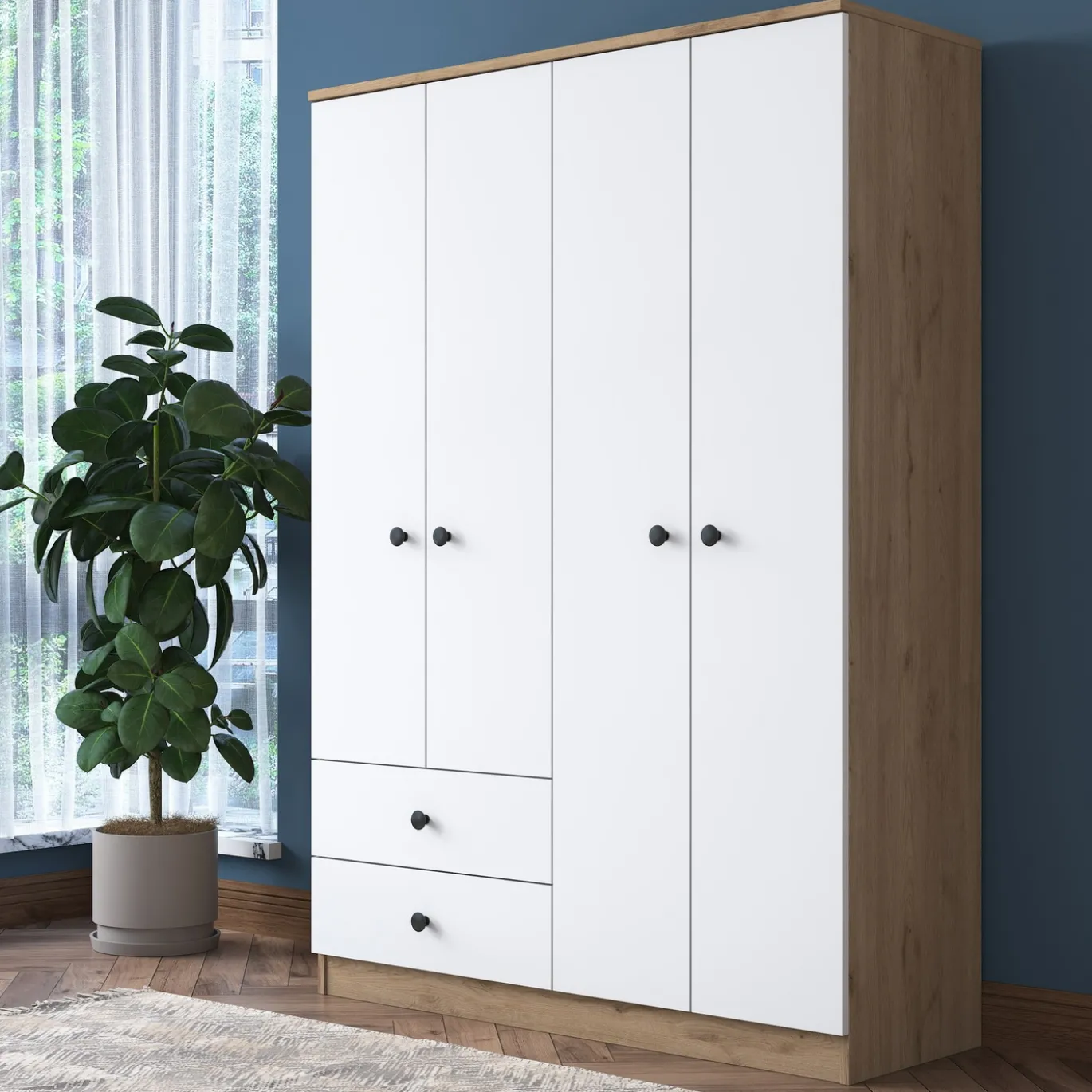 Kledingkast Bayburt Wit/Walnoot 120x170cm