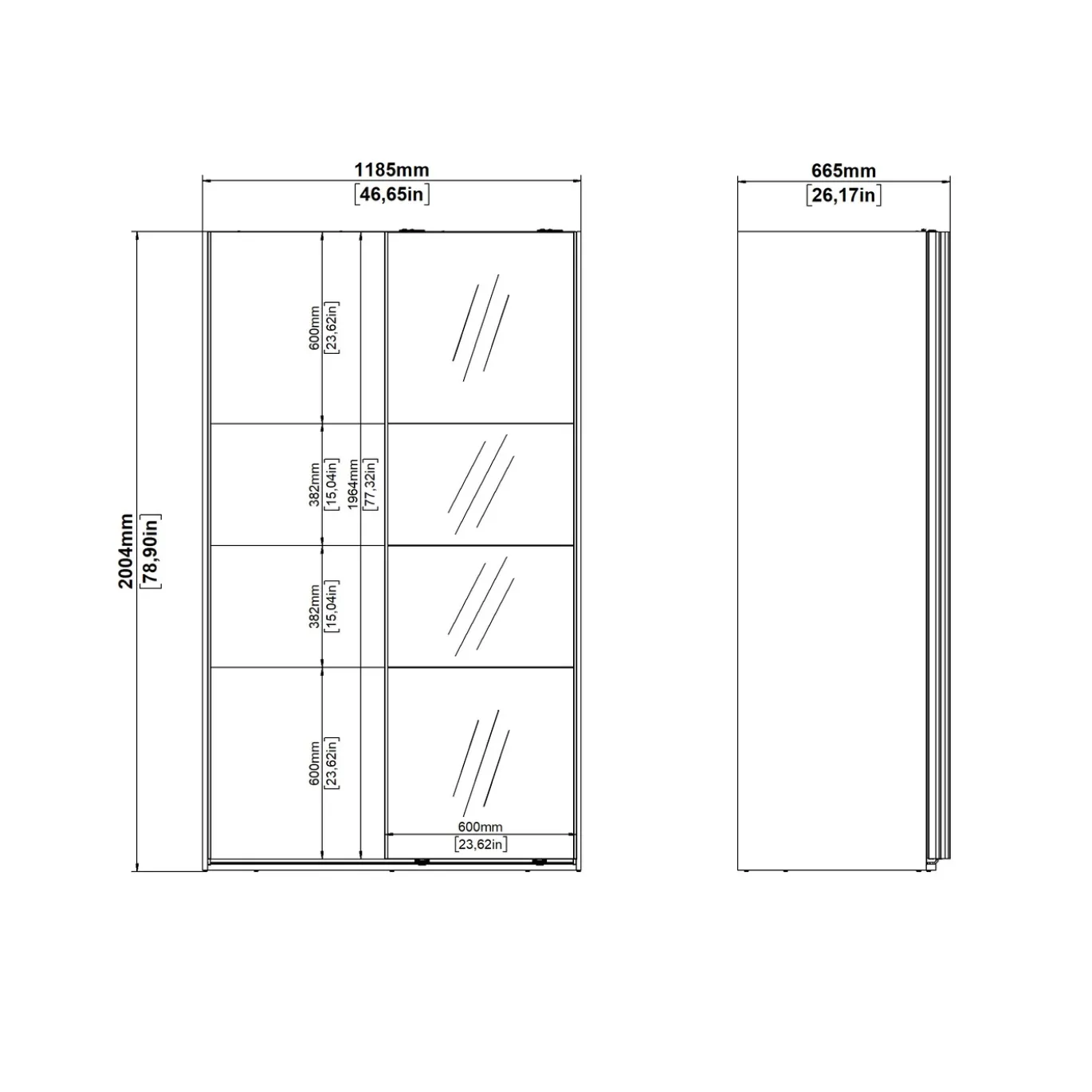 Kledingkast Catania Mat Zwart Spiegel Met Lades 120x200cm - Giga Living
