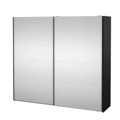 Kledingkast Catania Mat Zwart Schuifdeuren Met Spiegel 244x220cm - Giga Living