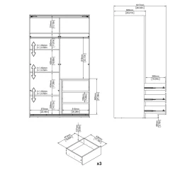 Kledingkast Catania Wit Spiegel Met Lades 120x200cm - Giga Living