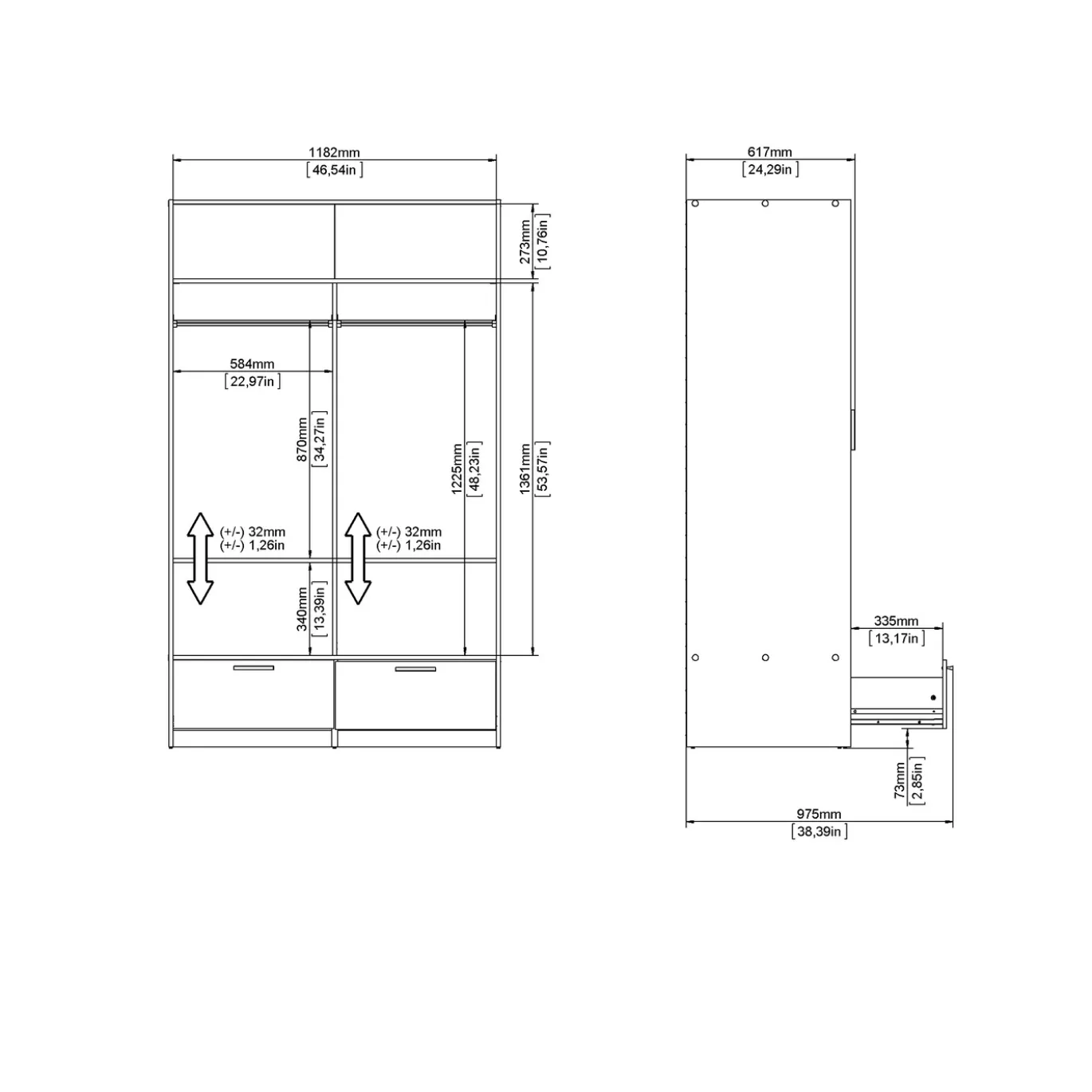 Kledingkast Line Mat Zwart Jackson Hickory - Giga Living