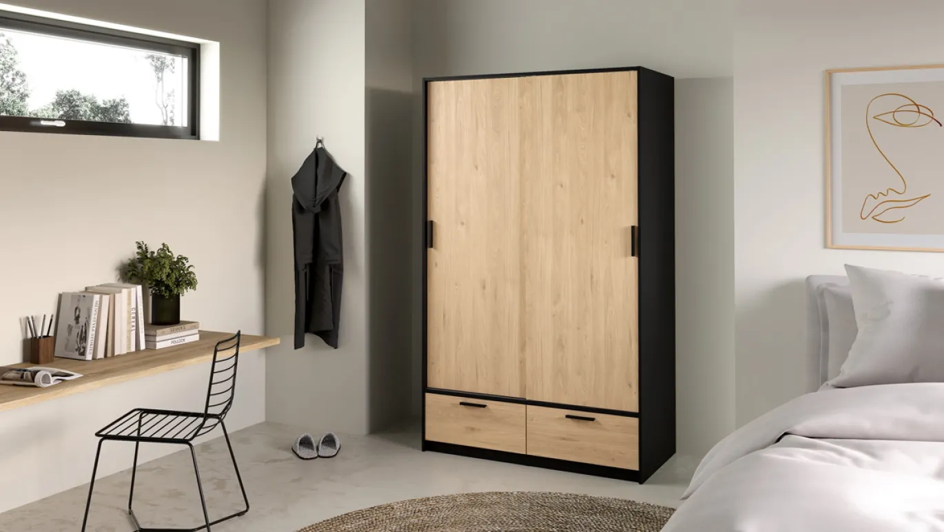 Kledingkast Line Mat Zwart Jackson Hickory - Giga Living