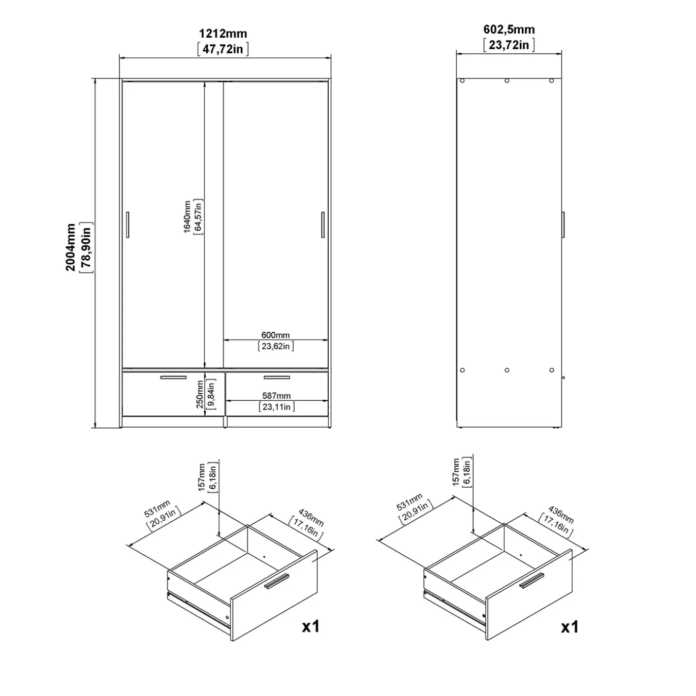 Kledingkast Line Mat Zwart Jackson Hickory - Giga Living