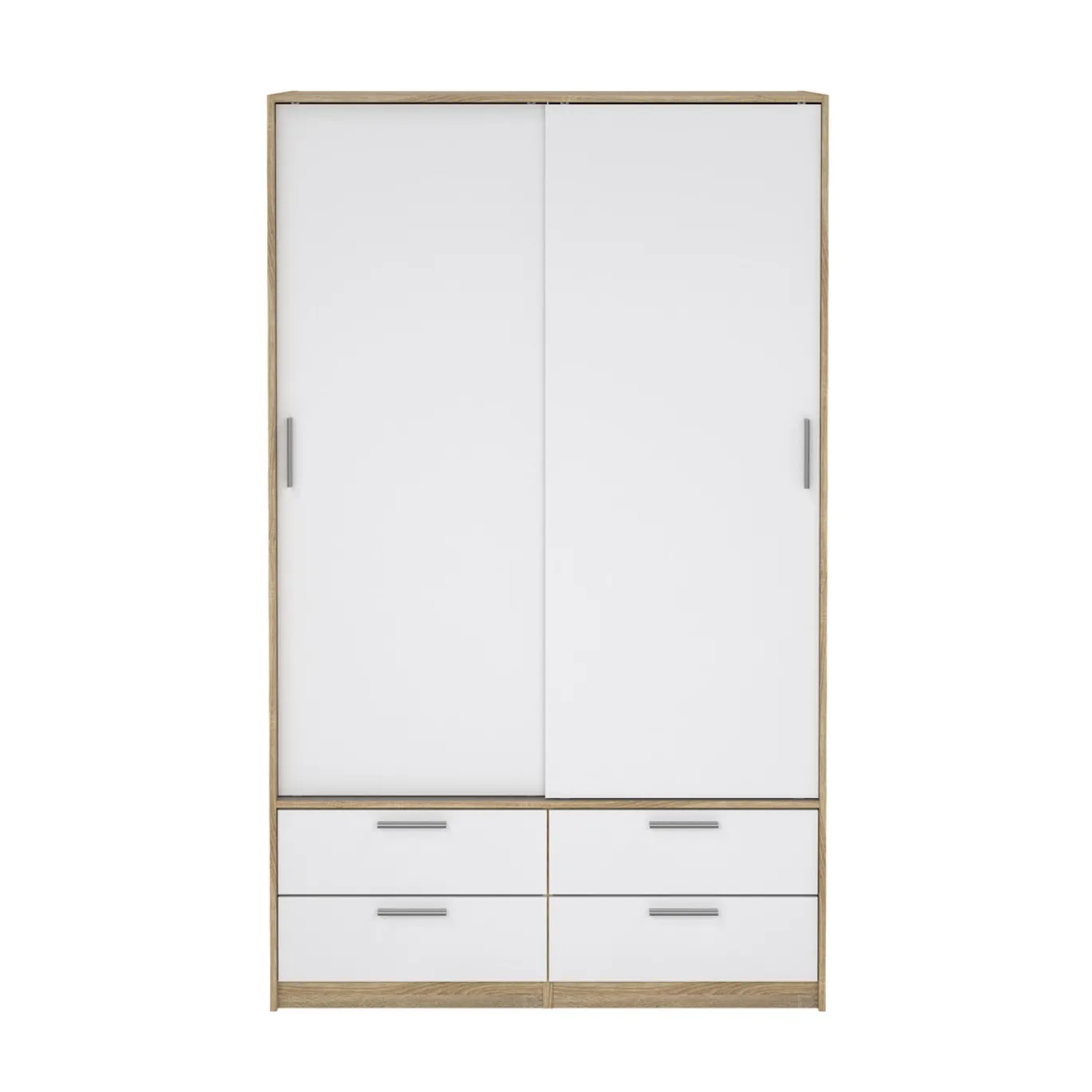 Kledingkast Line Naturel/Wit Hoogglans 2-schuifdeuren + 4-lades - Giga Living
