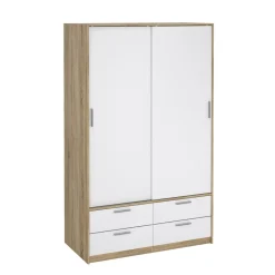 Kledingkast Line Naturel/Wit Hoogglans 2-schuifdeuren + 4-lades - Giga Living