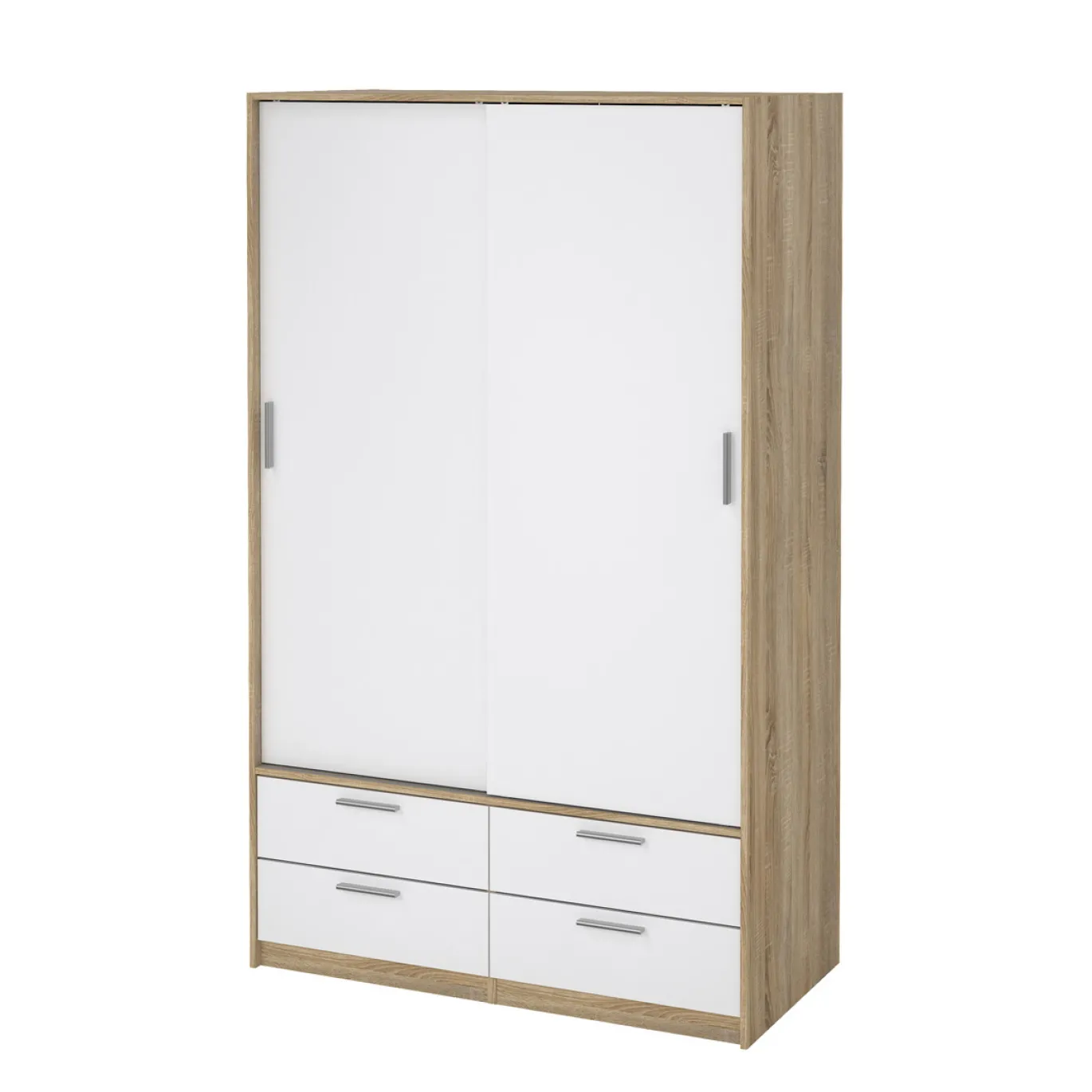 Kledingkast Line Naturel/Wit Hoogglans 2-schuifdeuren + 4-lades - Giga Living