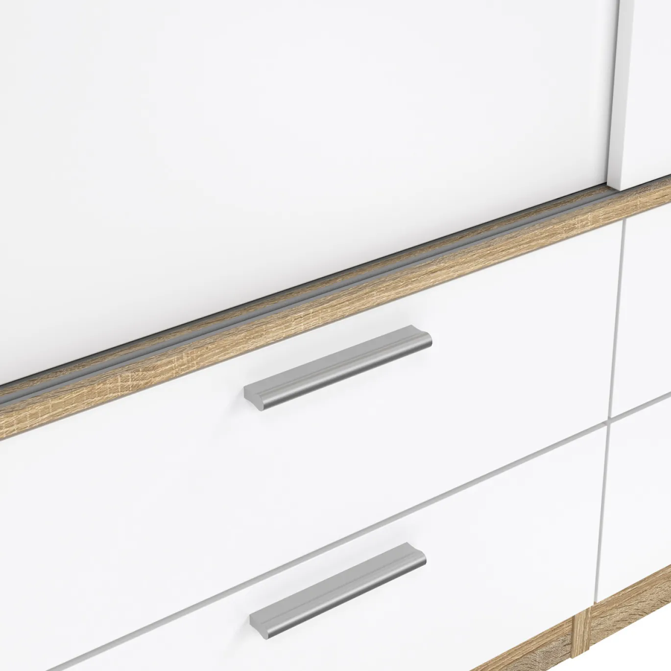 Kledingkast Line Naturel/Wit Hoogglans 2-schuifdeuren + 4-lades - Giga Living