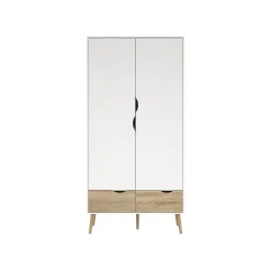 Kledingkast Oslo Wit/Naturel 2-deurs + 2-lades - Giga Living