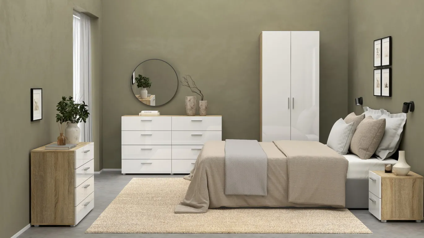Kledingkast Pepe Naturel/Wit Hoogglans 2-deurs - Giga Living