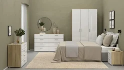 Kledingkast Pepe Naturel/Wit Hoogglans 3-deurs - Giga Living
