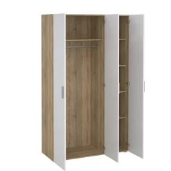 Kledingkast Pepe Naturel/Wit Hoogglans 3-deurs - Giga Living