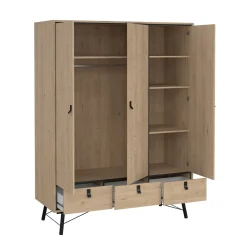 Kledingkast Ry met 3 deuren + 3 lades Hickory - Giga Living