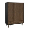 Kledingkast Ry Noten Mat Zwart 3-deurs + 3-lades - Giga Living