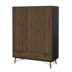 Kledingkast Ry Noten Mat Zwart 3-deurs + 3-lades - Giga Living