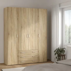 Kledingkast Space Naturel 4-deurs + 3-lades - Giga Living