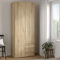 Kledingkast Space Naturel 2-deurs + 3-lades - Giga Living