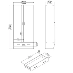 Kledingkast Space Naturel 2-deurs + 1-lade - Giga Living