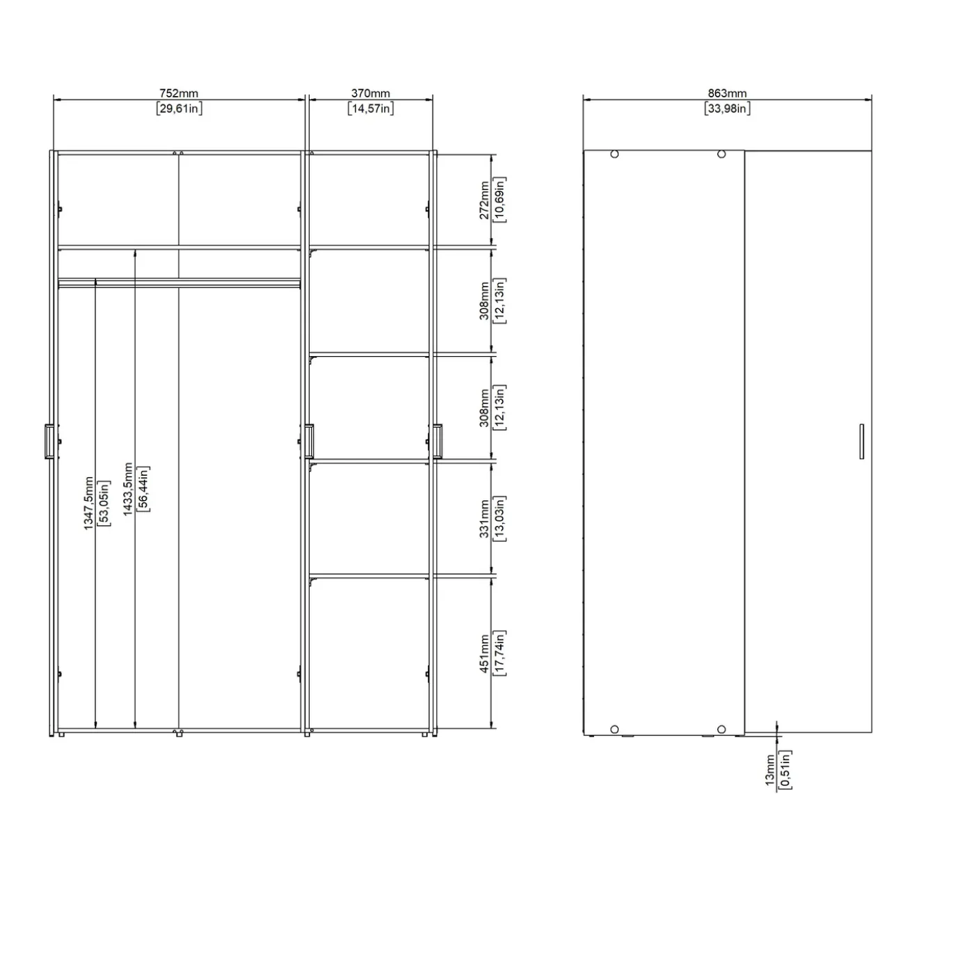 Kledingkast Space Wit 3-deurs - Giga Living