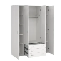 Kledingkast Space Wit 4-deurs + 3-lades - Giga Living