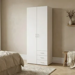 Kledingkast Space Wit 2-deurs + 3-lades 200cm - Giga Living