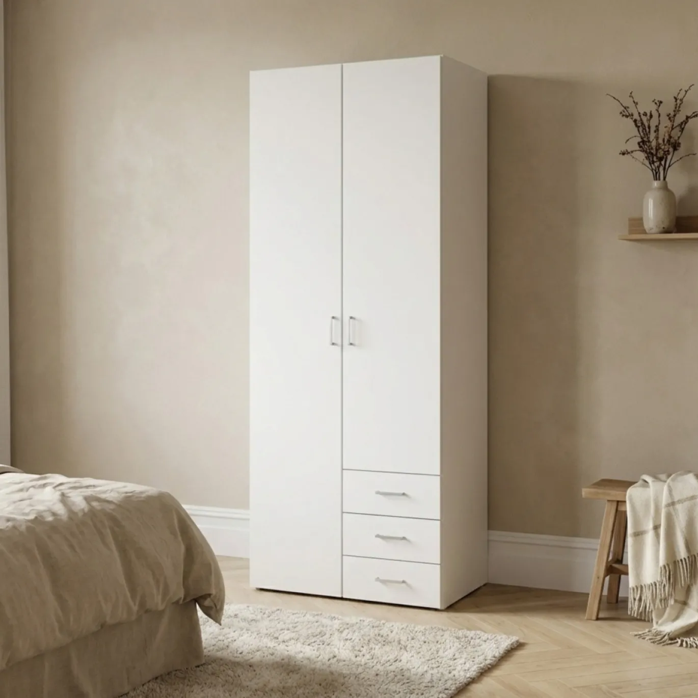 Kledingkast Space Wit 2-deurs + 3-lades 200cm - Giga Living