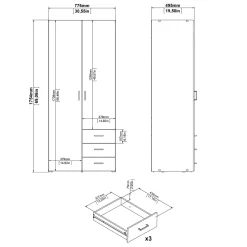 Kledingkast Space Wit 2-deurs + 3-lades 175cm - Giga Living