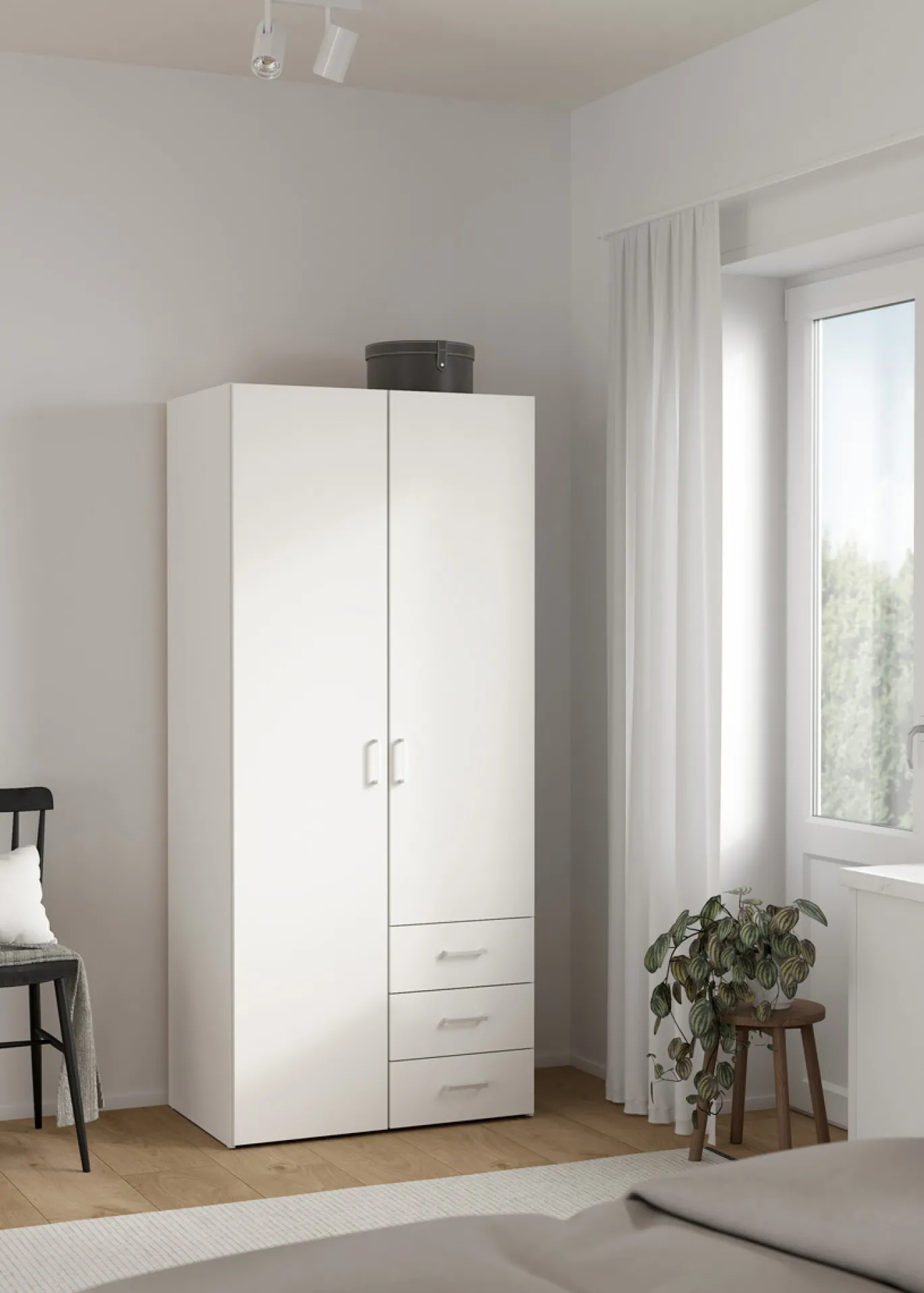 Kledingkast Space Wit 2-deurs + 3-lades 175cm - Giga Living