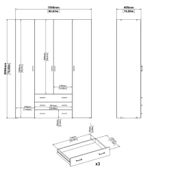 Kledingkast Space Wit Hoogglans 4-deurs + 3-lades - Giga Living