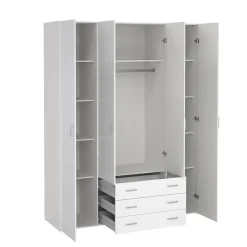 Kledingkast Space Wit Hoogglans 4-deurs + 3-lades - Giga Living