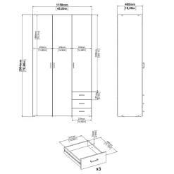 Kledingkast Space Wit Hoogglans 3-deurs + 3-lades - Giga Living