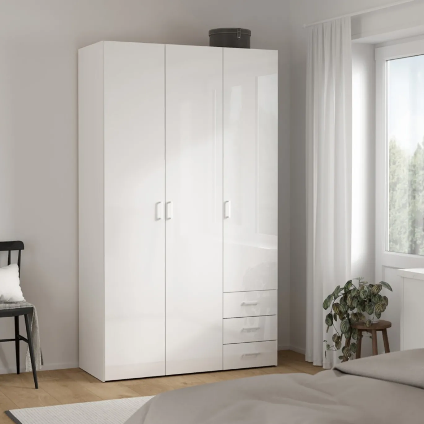 Kledingkast Space Wit Hoogglans 3-deurs + 3-lades - Giga Living