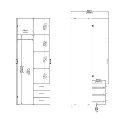 Kledingkast Space Wit Hoogglans 2-deurs + 3-lades - Giga Living