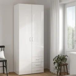 Kledingkast Space Wit Hoogglans 2-deurs + 3-lades - Giga Living