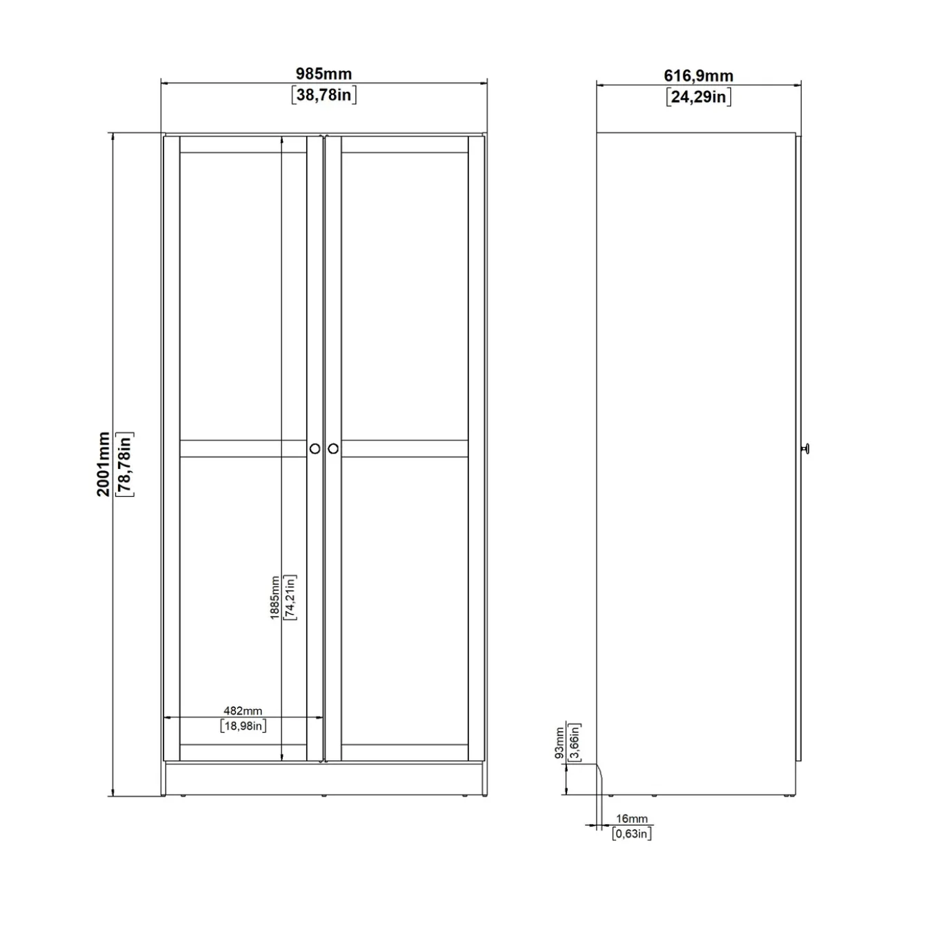Kledingkast Viggo 2-Deurs Wit - Giga Living