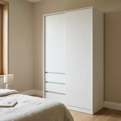 Kledingkast Ylva met 1 Schuifdeur + 1 deur + 3 lades Wit - Giga Living