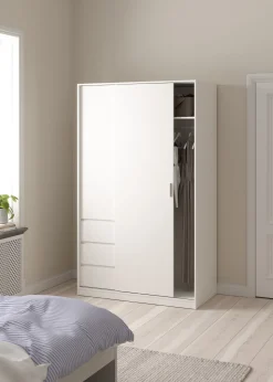Kledingkast Ylva met 1 Schuifdeur + 1 deur + 3 lades Wit - Giga Living