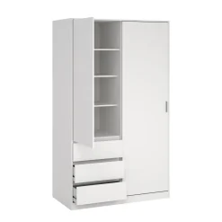 Kledingkast Ylva met 1 Schuifdeur + 1 deur + 3 lades Wit - Giga Living