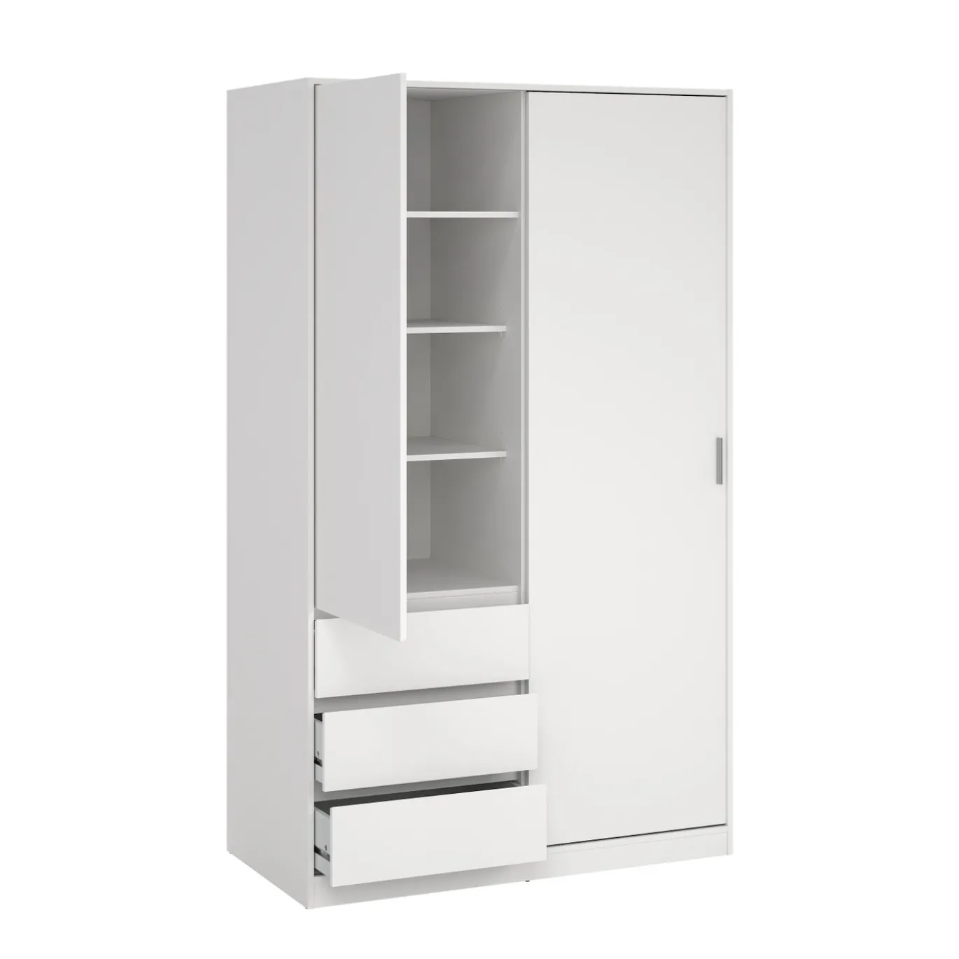 Kledingkast Ylva met 1 Schuifdeur + 1 deur + 3 lades Wit - Giga Living