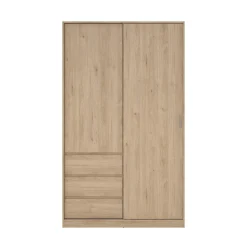 Kledingkast Ylva met 1 Schuifdeur + 1 deur + 3 lades Hickory - Giga Living