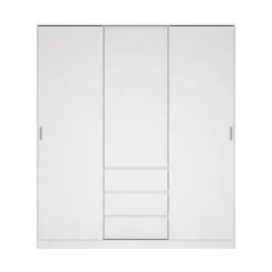 Kledingkast Ylva met 2 schuifdeuren + 1 deur + 3 lades Wit - Giga Living