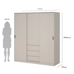 Kledingkast Ylva 2 Schuifdeuren + 1 deur + 3 Lades Cashmere - Giga Living